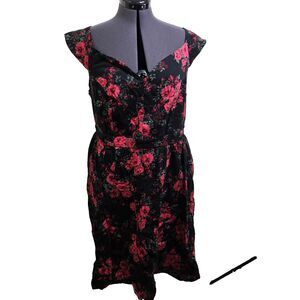 Torrid Dress Womens Plus Size 18 Black red Rose Floral Cotton Stretch Rockabilly